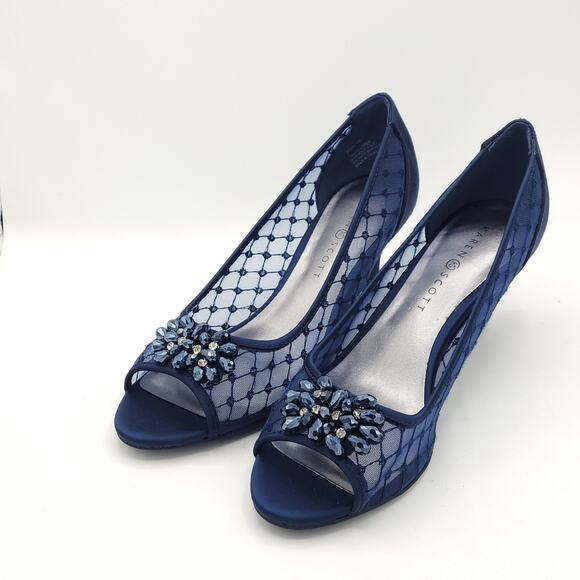 Karen Scott Womens Maralyn peep toe Navy Evening Heels Shoes women's size 8 - Picture 4 of 9